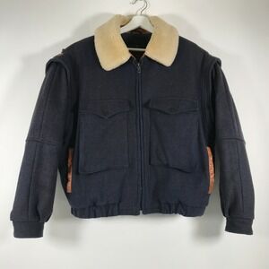 VTG Abercrombie & Fitch Wool Leather Shearling Collar Hunting Bomber Jacket L 42